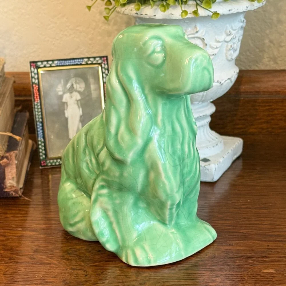 Vintage Shawnee Pottery Cocker Spaniel Planter in mint green - Picture 4 of 13